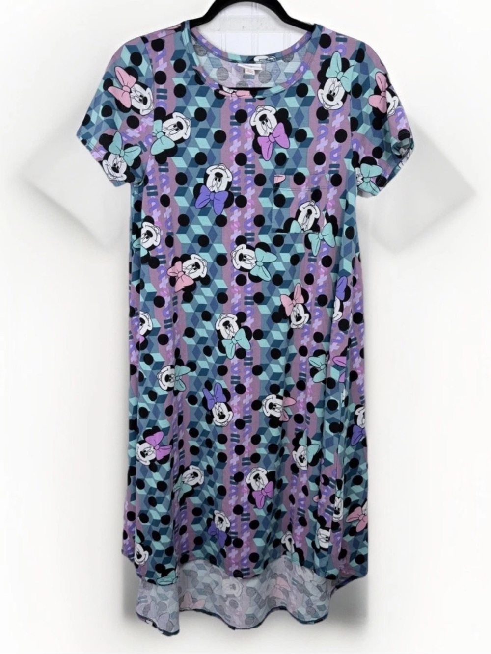 LuLaRoe Disney Minnie Mouse Carly Dress XS Pastel Geometric Polka Dot Hi Low